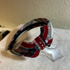 Plaid Headband with Red Bow Accent